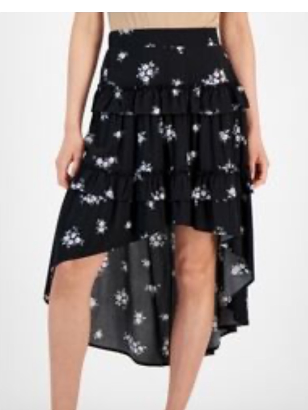 Celebrity Pink Black Floral High-Low Ruffle Skirt